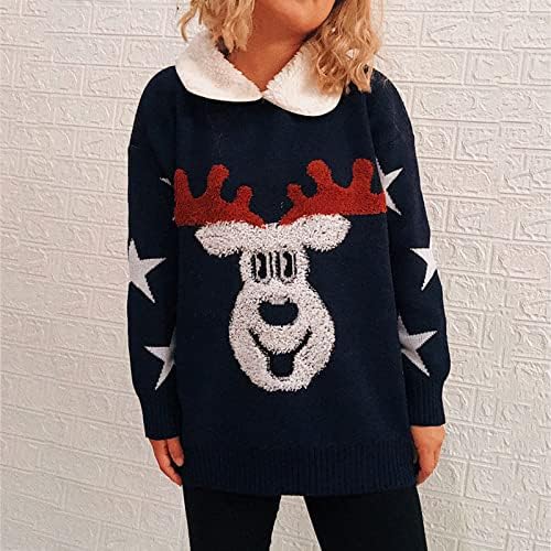 Грозен Коледен Пуловер за Жени С Яка, Ежедневни Свободните Пуловери С Принтом, Пуловер с Дълги Ръкави за Момичета,