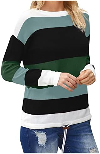Дамски Пуловер Райе С Цветен Блок е със Средна Дължина, Свободни Пуловер с кръгло деколте и Дъното, Пуловер