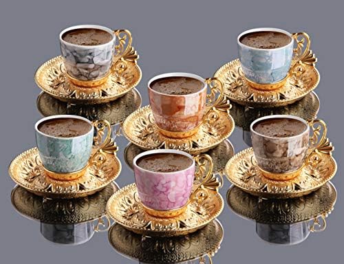 Комплект от 6 Чаши за кафе еспресо LaModaHome с чинии, Порцелан турска Арабски Гръцки Чашата за Кафе с Блюдцем, Чашата за Кафе, за жени, Мъже, Възрастни, Гости, Сватбени под