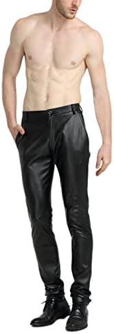 Faleave Мъжки Панталони От Изкуствена кожа, Стегнати Стрейчевые Черни Червени Панталони за Костюми Slim Fit