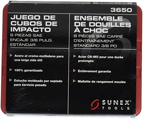 Sunex 3650 3/8-Инчов диск, Стандартен Набор от 6-точкови шок гнезда на SAE, 8 бр.