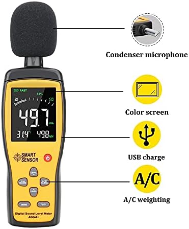 LIUJUN Цифров Измерител на нивото на Звуково Децибела шум на Аудио Тестер 30 ~ 130 DBA Цветен LCD дисплей