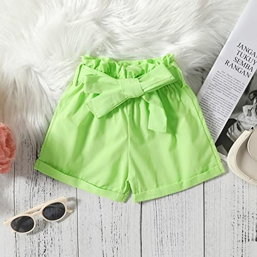 Xbgqasu / Дъгова дрехи за деца, однотонная тениска с открити рамене и рюшами За малки момичета, Блузи, къси Панталони с лък, Комплект дрехи от 2 теми (Зелен, 5 години)