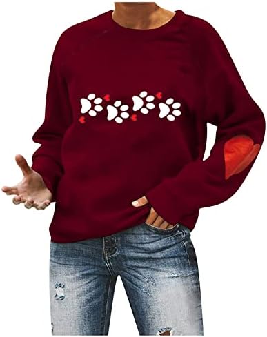 Ризи С Деня на Свети Валентин, Върхове с кръгло деколте, Блузи с дълъг ръкав, Пуловер с изображение на Сърце Любов, Тениски