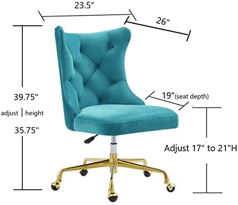 Домашен Офис стол с Хохлатыми Бутони, осеян кадифе 24KF, със Златист Метален основание, Регулируемо Работно стол, Въртящо се Офис стол - 7081-Marina Blue