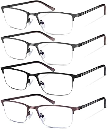 MOZVND Сини Светозащитные Очила за четене за Мъже, Метални Ридеры Мъжки Леки Лещи със Защита от Надраскване Пружинным тръба
