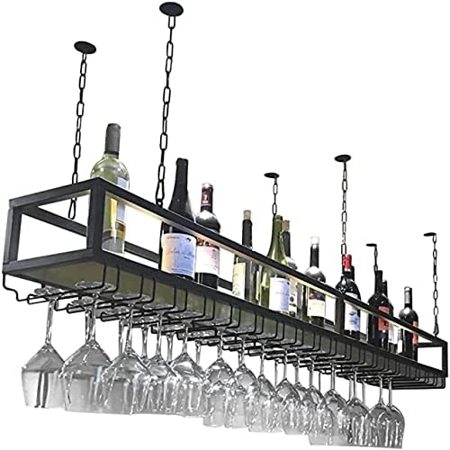 Подвесная таванна полк EMISOO Окачен Вино Рафтове Поставка за цветя, Регулируеми по височина Метална стойка за Таван с рафт за бутилки за вино, чаши, Стъклени, за кабин