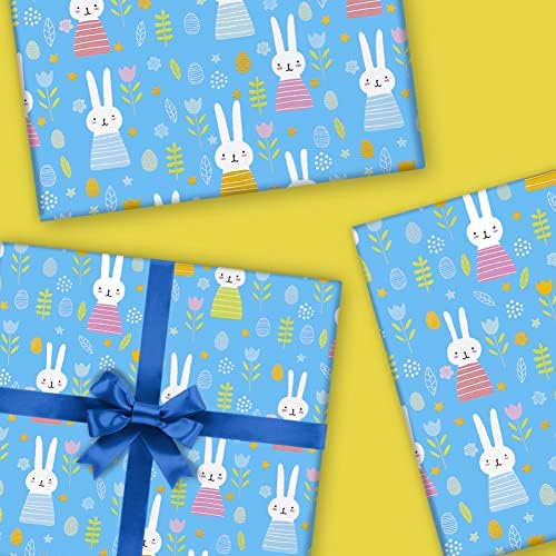 Амбалажна хартия на Бъни Rabbit Happy Birthday за деца, Малки Момичета, 4 Листа, 28 x 20 См Върху хартия, Сгънати,