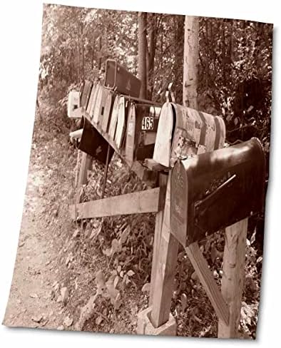 3dRose Florene - Селски живот - Печат на селските пощенски кутии сепией - Кърпи (twl-221626-3)