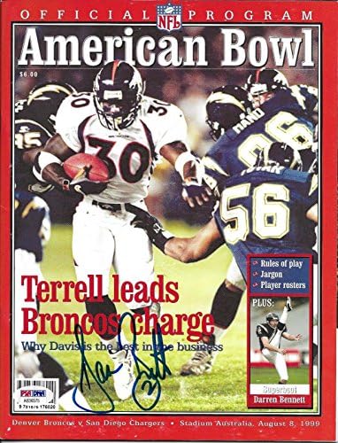 Дарън Бенет подписа Договор с игрова програма за 1999 Chargers American Football Bowl Game Program PSA / DNA - Списания NFL с автограф