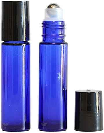 Флакони от кобальтово-синьо стъкло в роли (8 парчета) с топки от неръждаема стомана за етерични масла, одеколони, парфюми