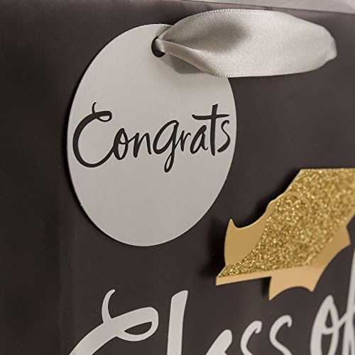 Голям подаръчен пакет Hallmark Graduation 13 инча с цигарена хартия и подарък биркой (Черно-златен клас 2018 г.)