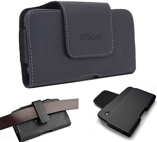 Чанта-кобур AISCELL за iPhone 14 Pro, 14, 13 Pro, 13, 12 Pro, 12, Калъф за носене от черна кожа със странично натоварване,