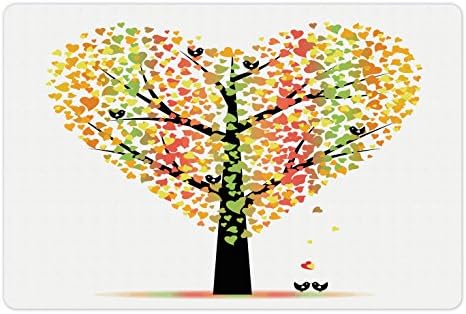 Foldout Подложка за домашни любимци Дървото на живота за храна и вода, във формата на Сърце, с изображение на Дърво на Св. Валентин, Целующихся Птици, Цветни листа, Неско