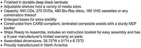 Стенен шкаф за съхранение на Prepac двойна ширина, черен и кула за съхранение на носители (DVD, CD, игри)