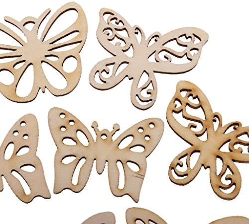 50 бр. Дървени Орнаменти във формата на Пеперуди, нарязани на Парчета, Изрязани Изделия за Производство на пощенски