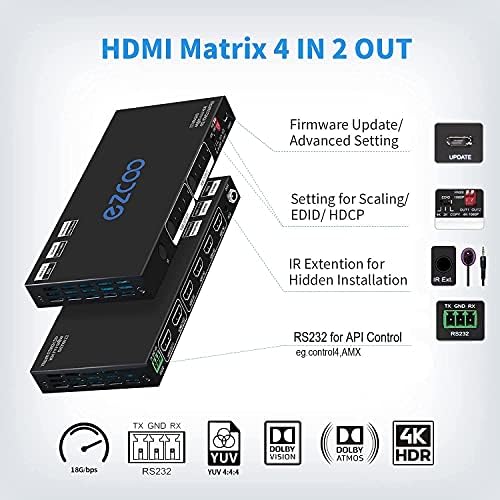 Матрицата HDMI 4x2 4K 60Hz 4: 4: 4 HDR 10 Atmos с просто превключване EDID 4K / 2K / Scaler - Do-l-by Vision