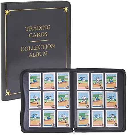 Папка за търговия с карти с 9 джобове с цип за бейзбол, игрални и спортни картички, черно злато изкуствена кожа, е с капацитет до 360 карти (14 x 11 инча)