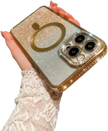 YTanazing Калъф за iPhone 14 Pro Max с магнитен блясък, Луксозно Покритие, Прекрасни Блестящи Кристали, Мека