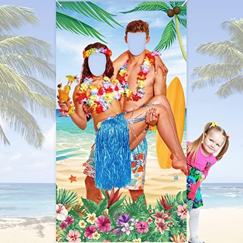 Хавайски Luau Вечерни Украса Двойка Снимка Банер Подпори Гигантски Окачен Фон За Фотобудки Банер Декор за Хавайски парти Luau Алоха Тропически Плаж Вечерни Сувенири з