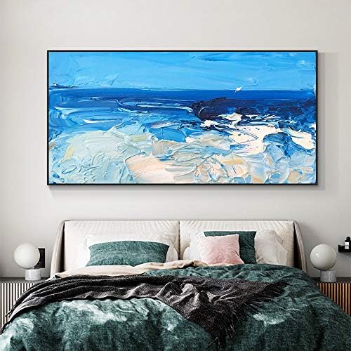 WunM Studio CE Абстрактна Картина с по-плътна текстура Синьо море до Ръчно Рисувани Живопис с маслени бои