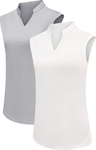 TrendiMax Женски Ризи за голф 2 опаковки, Стаи за Поло блузи с V-образно деколте Без Ръкави, бързо съхнещи Върховете