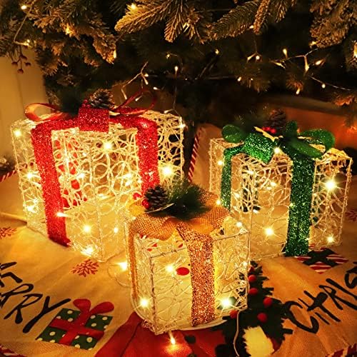 [Супер големи 12 -10-8] 3 Опаковане на Коледни подаръци кутии с 60 led подсветками, Бижута, изработени От Прозрачен