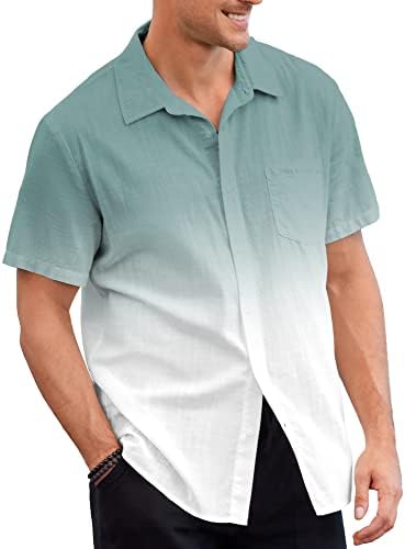 Мъжки Ленени Ризи с Наклон, Ежедневни Летни Плажни Ризи с копчета с Къс Ръкав