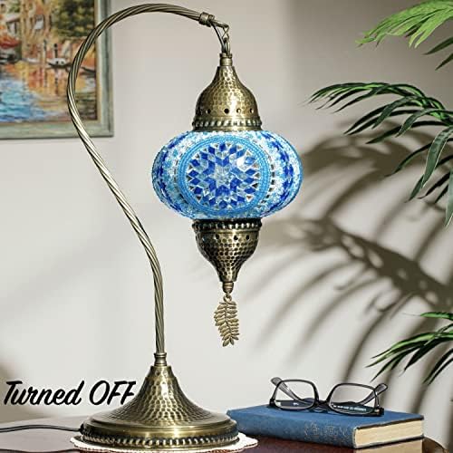 Настолна Нощна Лампа DEMMEX от турската Мароканска Мозайка 25 Цвята, Настолна Лампа с многоцветни Мозайки в стил