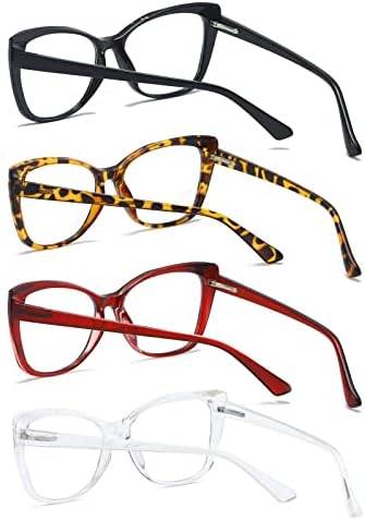prtcslwd Очила за четене за жени 4 Опаковки Котешки Очи Са Сини Светозащитные Очила + 1,5
