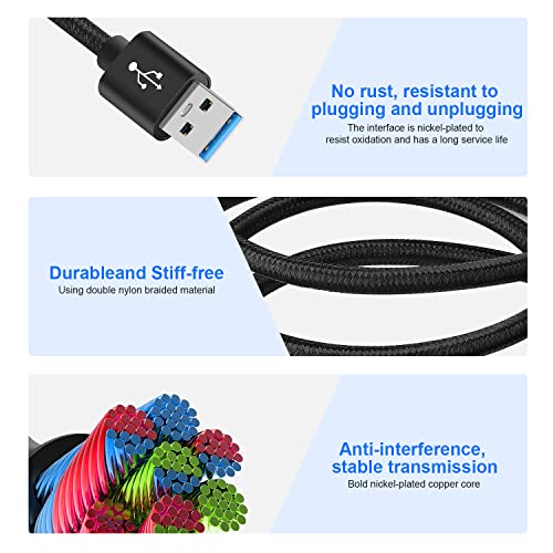SAISN 2 Пакета USB 3.0 Сплетен удължителен кабел Тип A за мъже и жени Удлинительный Кабел Издръжлив Свързващ Проводник