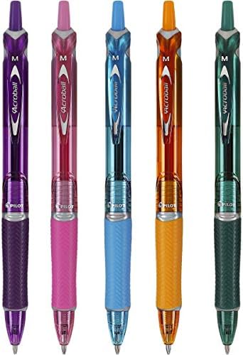 Химикалки PILOT Acroball Colors Advanced Ink Еднократна употреба с разтегателен шариковыми дръжки, Среден размер, с Черно мастило, 2 опаковки (31830)