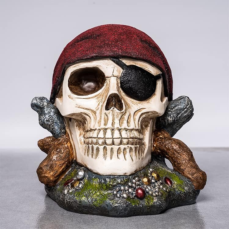 Хелоуин Череп Pirate Скулптура, Global Морски Капитан Главата На Скелета Прасенце Монета Банка Декор Банка Пари
