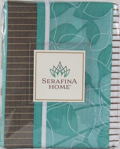 Завеса за душ Serafina Home Синьо-Aqua Blue Кафяв, Бежово-Бяла кърпа за Баня: Примитивен с Цветен дизайн в райе, 70