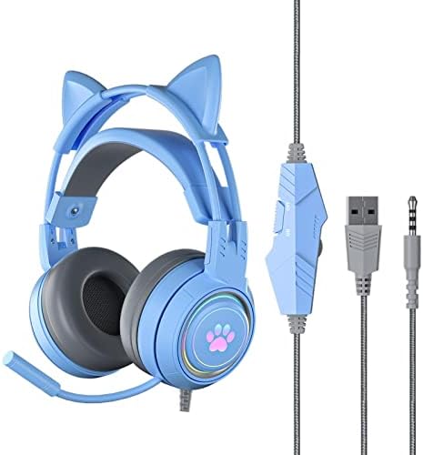 Слушалки Cat | Слушалки с Кабел, Cat Ear Light Up | Детска Слушалки с микрофон, Шумопотискане 3,5 мм, Подвижни Слушалки Cat