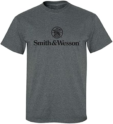 Мъжки памучен тениска с лого Smith & Wesson Shield от однотонного материал с къс ръкав