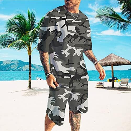Bmisegm Летни Мъжки Мъжки Ризи, бързо съхнещи 3D Шорти за костюм с Къс Ръкав Плажни Тропически Хавайски плътно