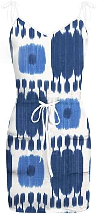Женствена рокля-риза iQKA с принтом тай-боя, къси плажни мини-рокля без ръкави, V-образно деколте, сарафан с еластична талия