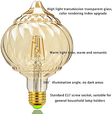 SYNL 2 Опаковки Крушки G125 Edison, 4 W, Еквивалент на 40-Ватова Лампа с нажежаема Жичка, Амбър Стъклен Съвет, Тыквенная