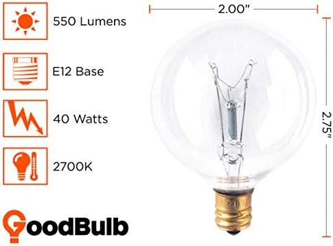 Крушки GoodBulb 40 Вата G16 Globe |Прозрачна Основа Candelabra E12 2700K с Мека Бяла светлина |С регулируема яркост 40