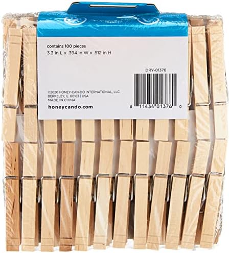 Клечки за дрехи, за бельо Honey-Can-Do DRY-01374 Дървени с пружинкой, 24 опаковки, дължина от 3.3 инча, Кафяви