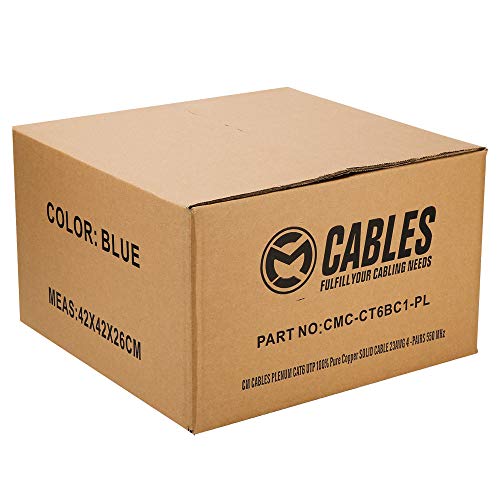 Ethernet кабел Cat6 Plenum 1000FT на Едро от Твърда Чиста Мед UTP 23 AWG 550 Mhz | Синьо, Бяло, Жълто, Зелено (в Синьо)