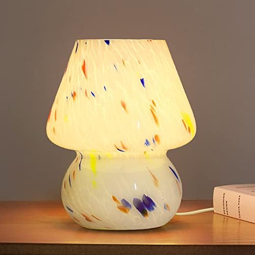 Sinyzope Цветна лампа във формата на гъба, Стъклена Реколта Настолна лампа, нощна светлина с регулируема яркост