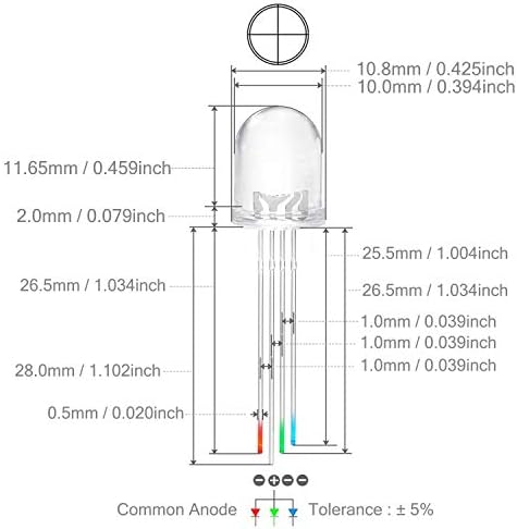 CHANZON 50 БР 10 мм и RGB Многоцветни led диодни лампи Общ анод (Прозрачен Кръгъл Прозрачен 3 цвята) 4-пинов Ярка осветителна