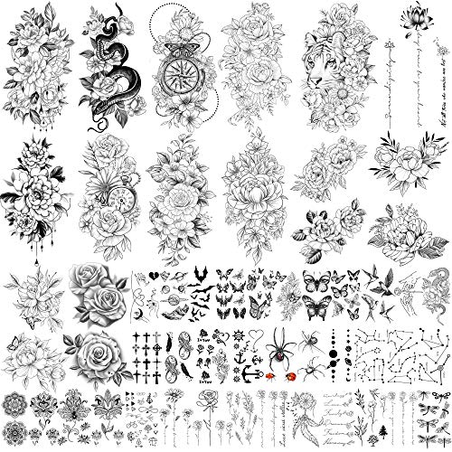 Колекция Yazhiji Large Flowers Водоустойчив Временни Татуировки, Устойчиви Фалшива Стикер с Татуировка на Цялата Ръка и Татуировки