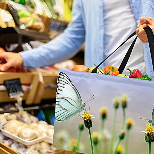 Множество Сгъваема Здрава Чанта за пазаруване в хранителни магазини LORVIES с цветя и Пеперуди - Тежки Голяма Структурна Чанта-тоут