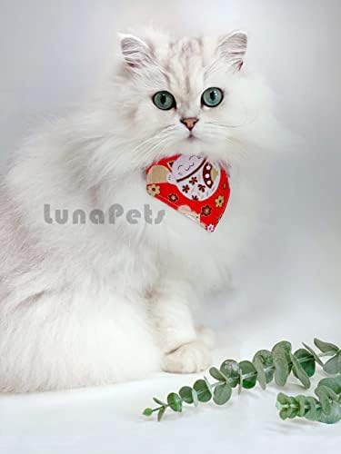 Кърпа за японския котка OHAYO - 2 опаковки | Регулируема яка-кърпа за коте в японски стил Премиум-клас, траен, син, Червен