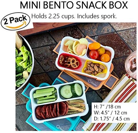 kinsho MINI Bento 2 опаковки + Съответния Набор от съдове за деца (3 опаковки, прибори за хранене с Пътни футлярами), Синьо-оранжево