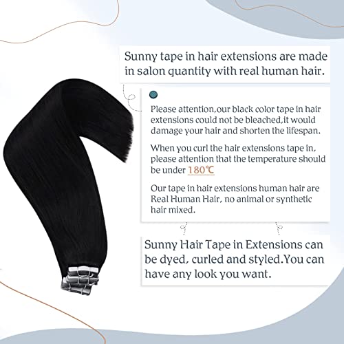 Sunny 12 инча, общо 40 броя от 80-гр лента за коса разширения, естествени черни коси