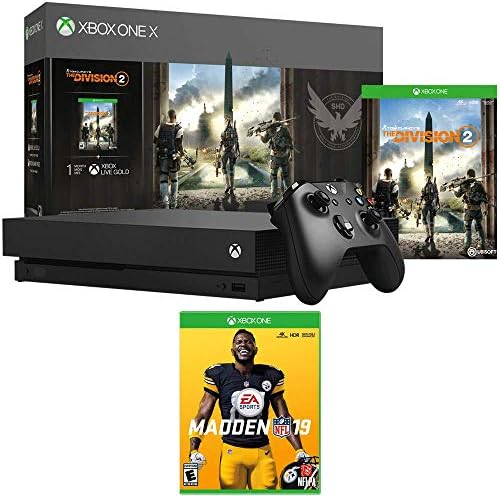 Комплект конзола на Microsoft Xbox One X обем 1 TB с Tom Clancy ' s The Division 2 и Madden NFL 19
